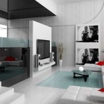 Furniture,Amazing Interior Design Ideas With Stunning White Leather Sectional Sofa On Combined Soft Red Cushions Plus Modern Stainless Arc Lamp And Cool Glass Triangle Shaped Table Also Wonderful Tv Wall Units For Living Room,Best Interior Design Ideas To Your Home