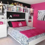 Bedroom,Cute Room For Teenage Girl With Stunning White Wood Bed Frame On Combined Comfortable Black White Zebra Pattern Bed Cover And Cool Rectangular White Bookshelves Also Beautiful White Black Zebra Pattern Artwork Plus Gorgeous Black Mixed Pink Wall Paint,Contemporary Small Rooms For Teenage Girls To Bedroom