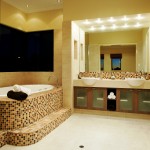Furniture,Best Bathroom Interior Design With Style Built In Bathtub And Cool Frosted Glass Door Bathroom Vanity Plus Wonderful Double White Ceramic Vessel Sink Also Extra Large Wall Mirror Using Beautiful Beige Wall Paint,Cool Home Interior Designs Of 2015