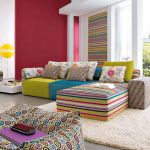 Apartments,Fancy White Mixed Red Wall Paint Apartment Ideas With Stylish Multicolor Sectional Sofa And Modern White Square Tuscan Side Table Also Soft White Fur Rug,Comfort Studio For Contemporary Apartment Ideas
