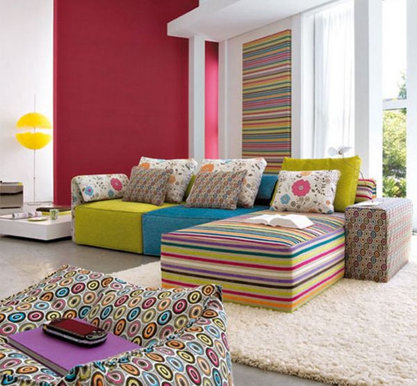 Apartments,Fancy White Mixed Red Wall Paint Apartment Ideas With Stylish Multicolor Sectional Sofa And Modern White Square Tuscan Side Table Also Soft White Fur Rug,Comfort Studio For Contemporary Apartment Ideas