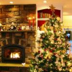 Furniture,Marvelous Stone Wall Panel Best Christmas Decorating Ideas With Amazing Green Christmas Tree On Combined Beautiful Cream Xmas Tree Lights And Wonderful Red Golden Ball Ornaments Plus Nice White Bookcase Also Dazzling Stone Fireplace,The Best Christmas Decorating Ideas And Christmas Tree For Your Home