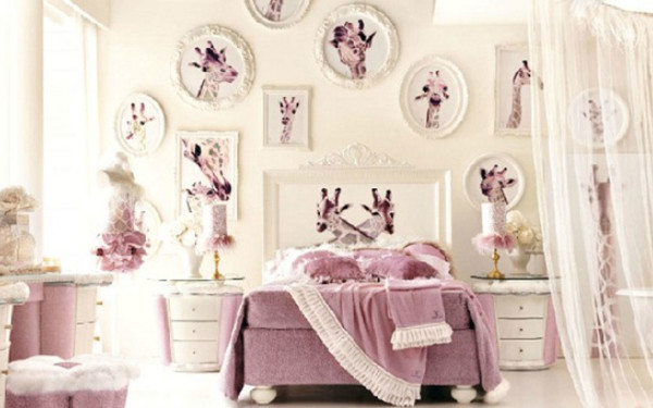 Bedroom,Wonderful Broken White Wall Paint Girl Bedroom Design Ideas With Charming Purple Bed Sheet And Nice White Wood Headboard Plus Gorgeous Broken White Mixed Purple Round Wood Nightstand Tables Also Beautiful White Round Picture Frames,Glamorous Luxurious Girls Bedroom Designs