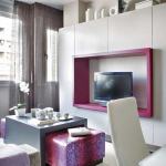 Apartments,Minimalist Small Space Apartment Ideas With Marvelous Tv Stand And Beautiful Black Table Plus Trendy Brown Wood Floor On Combined Soft White Rug Also Comfortable White Chair,Comfort Studio For Contemporary Apartment Ideas