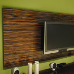 Furniture,Enthralling Green Wall Paint Flat Screen Tv Wall Design Ideas With Wonderful Brown Bamboo Wall Panel Plus Cool Tv Wall Unit And Beautiful Black Entertainment Center Also Wonderful Speakers,Stunningly Beautiful And Modern Flat Screen Tv Wall Designs