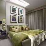 Bedroom,Nice Spectacular White Wall Paint Small Designer Bedroom With Stunning Picture Frames And Cool Light Brown Platform Bed On Combined Comfortable Green Bed Sheet Also Trendy Black Wood Nighstand Table Plus Elegant Table Lamp,The Best Modern Small Designer Bedrooms