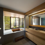 Furniture,Minimalist Interior Design Architect With Beautiful Bright Brown Wood Bathroom Vanity On Combined Cool Undermount Trough Sink Bathroom And Gorgeous Stainless Wall Mount Bathroom Faucets Plus Extra Large Wall Mirror Also Wonderful White Ceiling,Modern Interior Design Architects For Your Homes