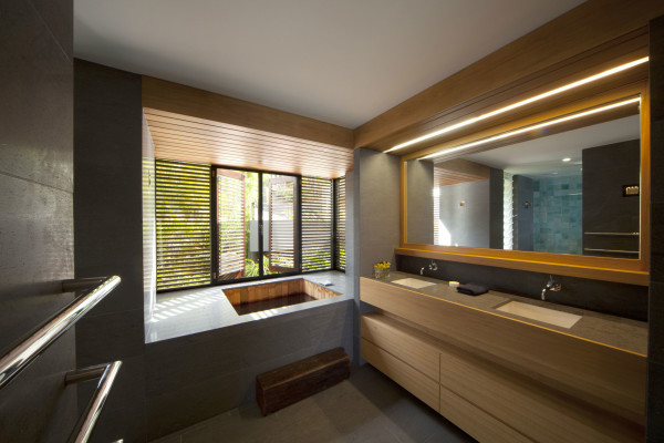 Furniture,Minimalist Interior Design Architect With Beautiful Bright Brown Wood Bathroom Vanity On Combined Cool Undermount Trough Sink Bathroom And Gorgeous Stainless Wall Mount Bathroom Faucets Plus Extra Large Wall Mirror Also Wonderful White Ceiling,Modern Interior Design Architects For Your Homes