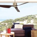 Furniture,The Best High Quality Rectractable Blade Ceiling Fan Design Ideas With Stylish Brushed Nickel Ceiling Fan And Beautiful Brown Blades Also Comfortable Two Seater Sofa In Brown Color On Combined Soft Pillow Plus Gorgeous Wood Round Accent Table For Living Room,Collection Of Retractable Blade Ceiling Fans Inspiration 