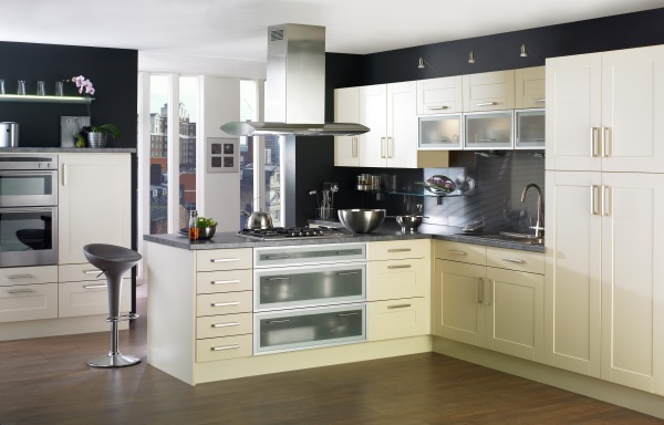 Furniture,Enchanting Beautiful Contemporary Kitchen Design Ideas With Stylish White Wood Kitchen Cabinet And Cool Kitchen Island Plus Wonderful Stovetop On Combined Nice Wood Floor Also Gorgeous Stainless Cooker Hood,Beautiful Contemporary Kitchens