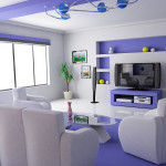 Interior,Impressive Purple White Themed Interior Design Photo With Awesome White Leather Sofaas And Unique Glass Oval Table On Combined Soft Large Purple Rug Also Cool Entertaiment Center,Best High Quality Interior Design Photos To Your Living Room