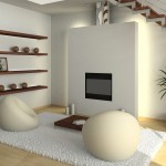 Furniture,Spacious Interior Design Picture With Awesome Cream Bean Bag Chairs And Nice Brown Wood Table Plus Soft White Fur Rug On Combined Trendy Bright Brown Laminate Flooring Also Gorgeous Dark Brown Wood Wall Mount Shelf Using Splendid White Wall Paint,Pretentious Interior Design Pictures 2015