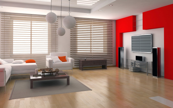 Interior,Adorable Interior Design Photo With Charming White Leather Sofas And Nice Dark Brown Wood Coffe Table Plus Soft Grey Rug On Combined Trendy Bright Brown Laminate Flooring Also Gorgeous Tv Wall Units Using Splendid White Wall Paint,Best High Quality Interior Design Photos To Your Living Room