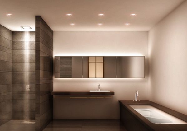 Bathroom,Enthralling White Wall Paint Bath Design Ideas With Nice Brown Free Standing Bathtub And Charming Long Wall Mirror Also Cool Shower Head,Admirable Bath Designs To Your Bathroom 