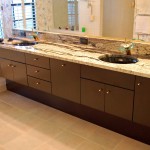 Bathroom,Custom Bathroom 2011 Design Ideas With Fascinating Floating Double Bathroom Vanity Sink In Beautiful Brown Wood Material And Modern Double Undermount Trough Sink Bathroom Plus Gorgeous Waterfall Bathroom Faucets Also Wonderful Large Wall Mirror,Perfect Bathrooms 2011 Design Modern