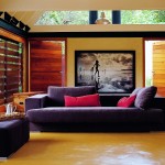 Furniture,Impressive Interior Design Ideas With Stylish Black Sleeper Sofa And Beautiful Marron Jar Plus Soft Black Ottoman Also Nice Stainless Pendant Lamp,Cool Home Interior Designs Of 2015