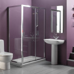 Bathroom,Cute Small Space Bathroom Design With Wonderful Corner Shower Enclosures And Cool White Ceramic Pedestal Plus Nice Vertical Wall Mirror Also Comfortable White Ceramic Latrine Using Picturesque Purple Wall Paint,Fresh And Clean Bathroom Designs Modern