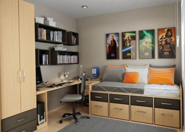 Bedroom,Admirable Tween Boy Bedroom Ideas With Wonderful Trundle Bed On Combined Gray White Mattress And Soft Gray Orange White Pillow Also Comfortable Study Space Plus Beautiful Gray Rug For Rustic Concept,Modern Tween Boy Bedroom Ideas