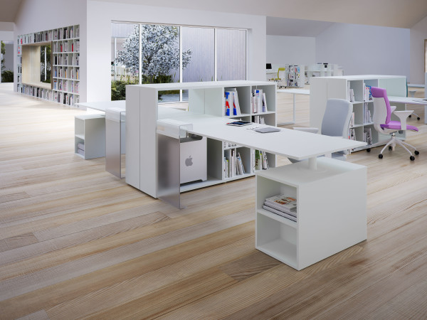 Furniture,The Best Beautiful Whtie Wall Paint Office Desk Plan Free Design Inspiration With Splendid White Wood Office Desks And Cool Open Bookcase Also Contemporary Bright Brown Wood Tile Floor,Creative And Simple Office Desk Plans Free For Home