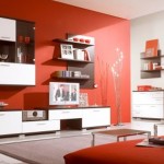 Interior,Enchanting Red Mixed White Painting Ideas For Room With Amazing White Brown Wood Entertaiment Center And Beautiful White Brown Wood Floating Cabinet Also Modern Stainless Tables,Cool Painting Ideas For Rooms