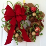 Interior,Awesome Christmas Wreath Decorating Ideas With Stylish Green Red Ribbon And Beautiful Christmas Balls Plus Wonderful Green Vines Also Gorgeous Red Big Bow Ornaments,Make Your Guests Be Impressed To See The Christmas Wreath Decorating Ideas