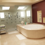 Bathroom,Nice Looking Bathroom Design Inspiration With Stunning Beige Ceramic Built In Bathtub And Cool Clear Glass Door Shower Also Wonderful Beige Ceramic Tile Floor,Fresh And Clean Bathroom Designs Modern