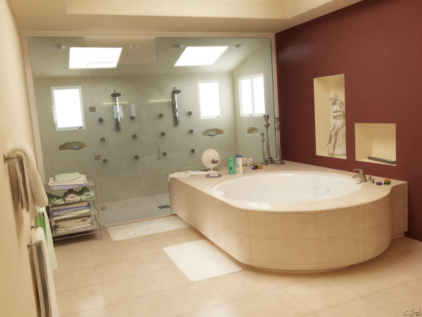 Bathroom,Nice Looking Bathroom Design Inspiration With Stunning Beige Ceramic Built In Bathtub And Cool Clear Glass Door Shower Also Wonderful Beige Ceramic Tile Floor,Fresh And Clean Bathroom Designs Modern