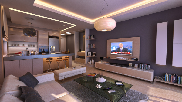 Apartments,Nice Spectacular Bachelor Apartment Design Ideas With Charming Cream Sofa On Combined Soft Black Cushions And Cool Glass Coffe Table Also Gorgeous Entertainment Tv Plus Unique Over Pendant Lamp,Exceptional Bachelor Apartment Designs