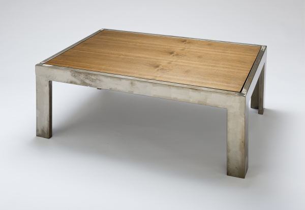 Furniture,Amazing Stainless Steel Table Top Design Ideas With Adorable Bright Wood Coffe Table And Nice Stainless Steel Legs For Vintage Concept,Beautiful Modern Stainless Steel Table Tops