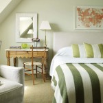 Furniture,Marvelous House Interior Design Picture With Amazing Green White Striped Bed Cover And Soft Green White Pillows Also Stylish Brown White Wood Vanity Table Plus Comfortable Brown Wood Chair Using Gorgeous White Wall Paint,Beautiful House Interior Design Pictures