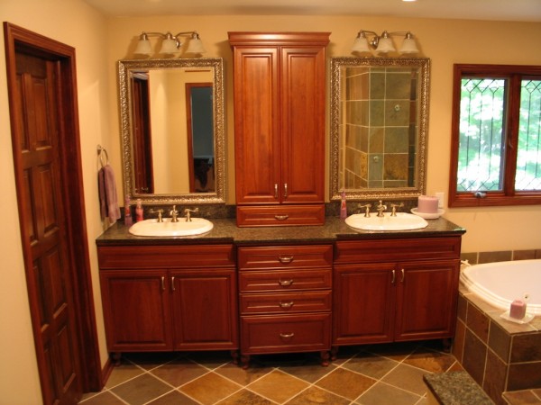 Bathroom,Cheap And Beautiful Bathroom Vanity Design Inspiration With Oversized Wood Cabinet Also Adorable Two Mirror And Beautiful White Sink,Cool And Stylish Bathroom Vanity Design Ideas