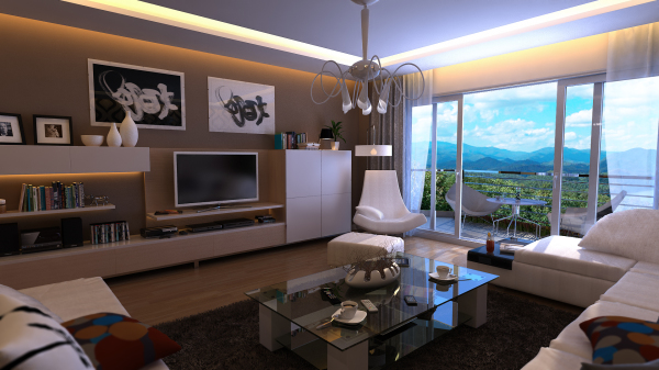 Kitchen,Fabulous Brown Wall Paint Open Living Room And Kitchen Design Ideas With Modern White Sectional Sofa Plus Cool Glass Rectangular Table On Combined Soft Black Rug Also Picturesque Glass Sliding Doors,Exceptional Open Living Room And Kitchen Designs