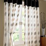 Interior,Classic Curtain Ideas For Large Window With Modern White Black Curtains And Beautiful Beige Wall Paint Also Soft White Rug On Combined Wood Floor ,Curtain Ideas For Large Windows