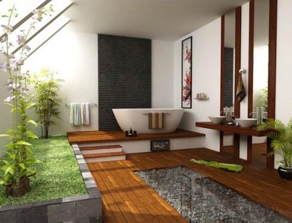 Furniture,Classic Interior Design Architect With Amazing Floating Brown Wood Vanity On Combined Beautiful Double White Ceramic Vessel Sink And Nice Stainless Bathroom Faucets Plus Wonderful Vertical Wall Mirrors Also Comfortable White Ceramic Freestanding Bathtub Using Trendy Brown Wood Linen Floor,Modern Interior Design Architects For Your Homes