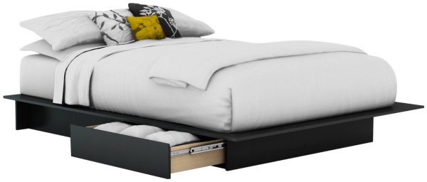 Bedroom,Enthralling Low Bed Design Ideas With Astounding Black Bed Frame Plus Extra Large White Mattress And Style Storage Under Bed Also Soft Cotton White Pillow,Sightly Low Beds Design
