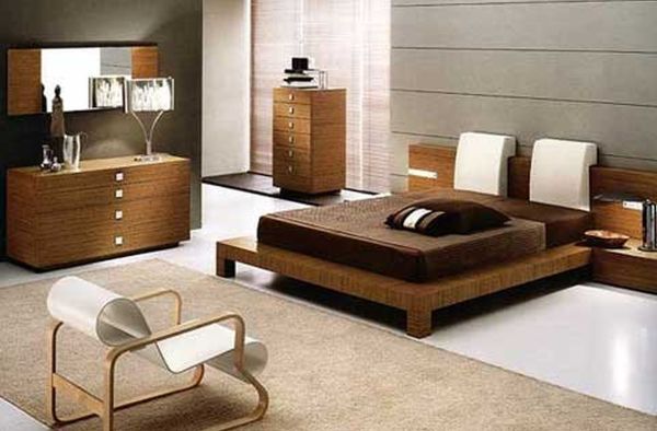 Bedroom,Astounding Decoration Ideas Bedroom With Charming Platform Bed Plus Wonderful Natural Wood Bed Frame On Combined Beautiful White Ceramic Floor And Comfortable Brown Mattress Also Unique White Chair ,Inexpensive Decorating Ideas For Bedrooms
