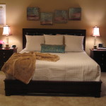 Bedroom,Fabulous Neutral Bedroom Ideas With Cool Dark Brown Wood Bed Frame On Combined Comfortable White Bed Cover And Nice Dark Brown Wood Nightstand Tables Plus Wonderful Table Lamps Also Picturesque Brown Wall Paint,Comfortable Neutral Bedroom Ideas To You