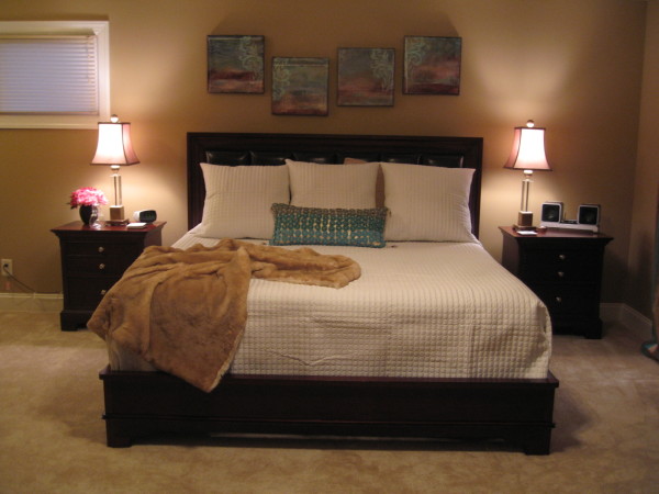 Bedroom,Fabulous Neutral Bedroom Ideas With Cool Dark Brown Wood Bed Frame On Combined Comfortable White Bed Cover And Nice Dark Brown Wood Nightstand Tables Plus Wonderful Table Lamps Also Picturesque Brown Wall Paint,Comfortable Neutral Bedroom Ideas To You