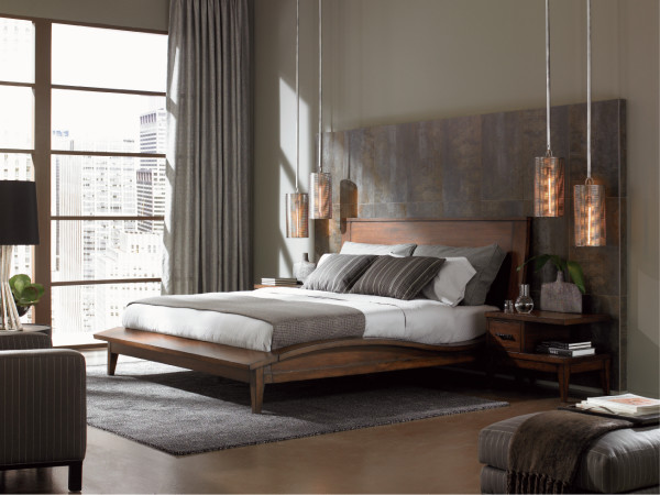 Bedroom,Classic Smart Bedroom Design With Cool Wood Bed Frame On Combined White Mattress And Style Gray Rug Also Charming Hanging Lamp,Modern Smart Bedroom Design To Comfort Sleeping