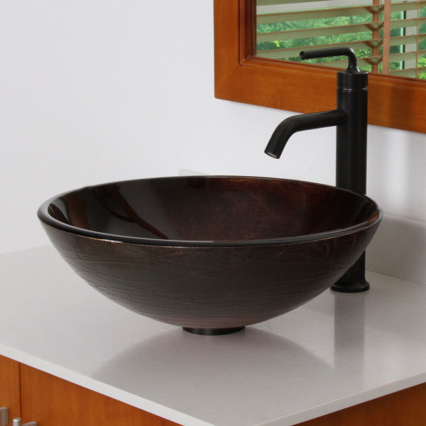 Bathroom,Cool Amazing Bathroom With Vessel Sink Design Ideas On Combined Ceramic Material In Dark Brown Color And Stylish Black Single Handle Faucet Also Beautiful White Marble,Style Bathrooms With Vessel Sink Design 