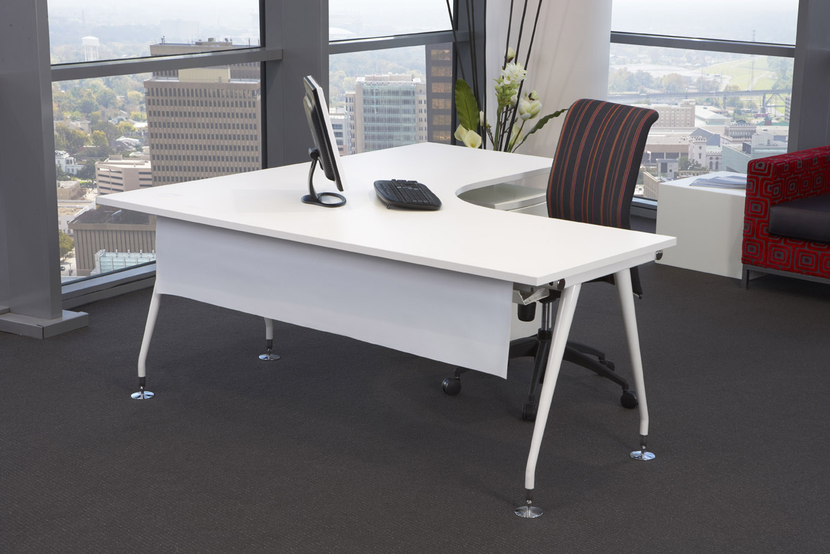 Furniture,Trend White Workbench On Combined Nice Grey Floor Also Cozy Black Red Arm Chair With Elegant Office Furniture Desk Design Inspiration,Fabulous Office Furniture Desks Decoration