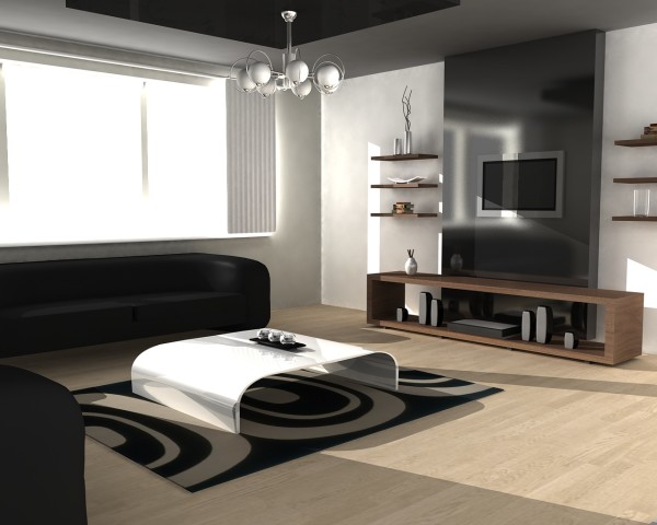 Bedroom,Nice Looking Design A Room With Stylish Black Sofa And Unique White Curved Shaped Table Plus Soft Black White Rug On Combined Nice Bright Brown Laminate Flooring Also Splendid Bright Brown Wood Bookshelf,Design A Rooms Latest