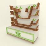Furniture,Creative Book Shelf Design With Amazing Tree Branch Bookshelf In Stylish Brown White Green Color And Nice White Green Cabinet Also Unique Leaf Shaped Knobs,Contemporary Furniture Book Shelf Designs 2015