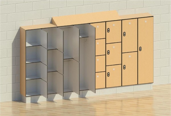 Interior,Classic Stylish Wooden Storage Locker Design Inspiration With Cream Color And Charming Twelve Shelves,Trend Storage Lockers Design Inspiration
