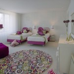 Interior,Marvelous Two Purple White Bed And Pretty House Rug Decoration On Combined Funny Colorful For Teenage Girls,House Rugs Decoration