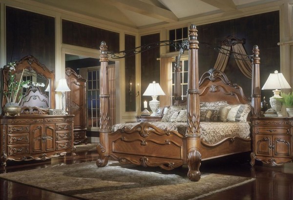 Furniture,Contemporary Aico Furniture Design Ideas With Classic Dark Brown Wood Canopy For Bed Room Concept,Elegant Stylish Aico Furnitures Design Ideas