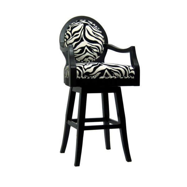 Furniture,Extraordinary Stewart Black Zebra Patterned Upholstered Swivel Bar Stool With Arm Design And Pretty Black White Color,Swivel Bar Stools With Arms