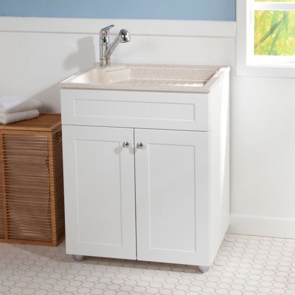 Furniture,Marvelous Laundry Sink With Cabinet Design Ideas And Beautiful White Color Also Nice Wood Storage,Modern Laundry Sinks With Cabinets