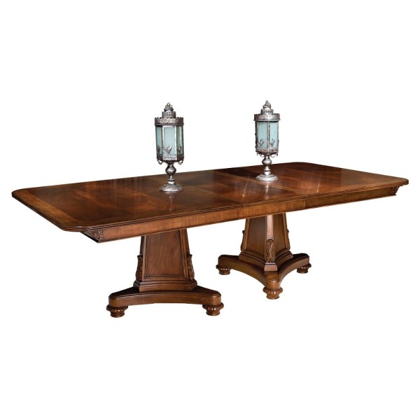 Furniture,New Orleans Rectangular Hekman Coffe Table Design With Charming Double Pedestal Table And Beautiful Brown Color,Antique Wood Coffe Table By Hekman