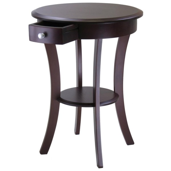 Furniture,Nice Spectacular Round Wood Accent Table Design Ideas With Cool Stylish Dark Brown Color,Modern Round Wood Accent Table